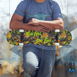 Graffiti stijl & Neon Groen 'Ride Fast Live Free' Persoonlijk Skateboard