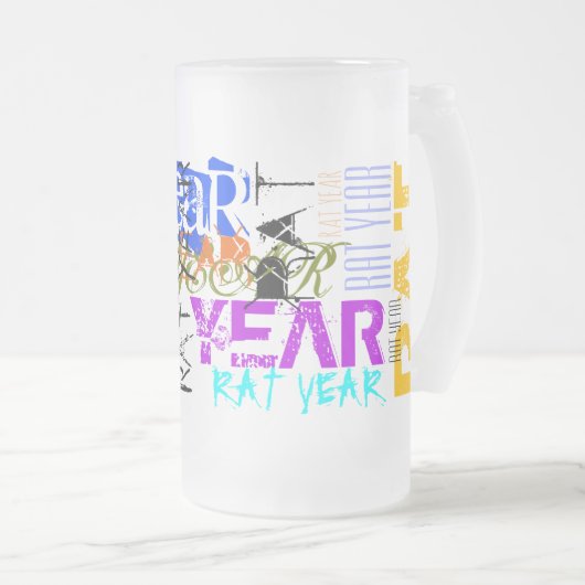 Graffiti-stijl Rat Chinees jaar Zodiac Glass Mok (Voorkant rechts)