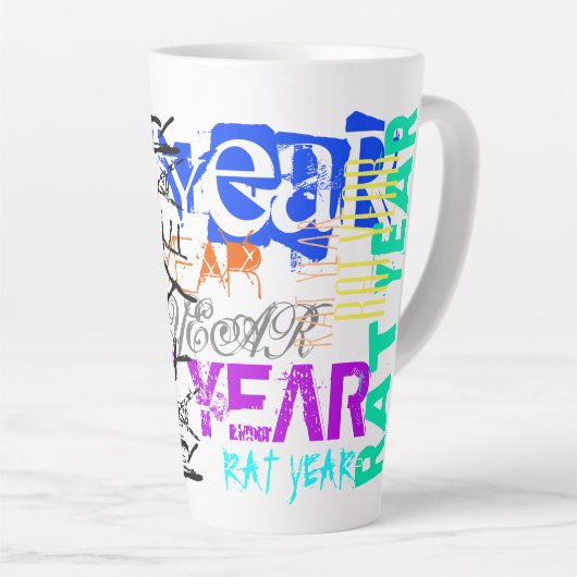 Graffiti stijl Rat Chinees Jaar Zodiac L Latte Mok (Rechterhoek)