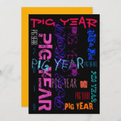 Graffiti stijl Repeating Pig Year 2019 Platte kaar Feestdagenkaart (Voorkant / Achterkant)