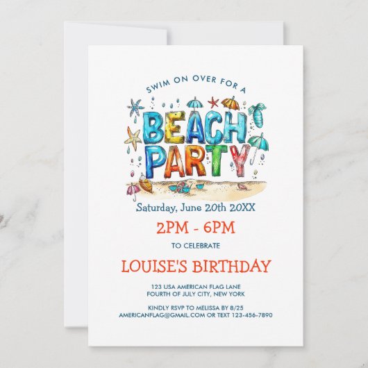 Graffiti stijl strandfeest uitnodiging (Voorkant)