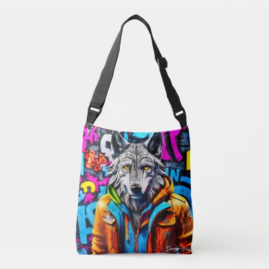 Graffiti stijl wolf ontwerp crossbody tas (Voorkant)