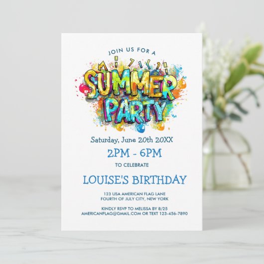 Graffiti stijl zomerfeest kaart (Staand voorkant)