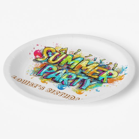 Graffiti stijl zomerfeest papieren bordje (Gekanteld)