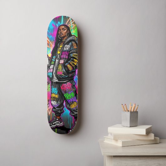 Graffiti stijl zwarte vrouw portret persoonlijk skateboard (Muurkunst)