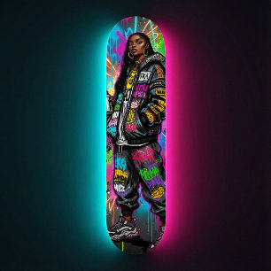 Graffiti stijl zwarte vrouw portret persoonlijk skateboard