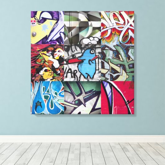 Graffiti (Straatkunst) Collage Canvas Afdruk (Insitu (Houten vloer))