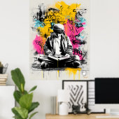 Graffiti-straatkunstposter – Jongen leest in de st Poster (Thuiskantoor)