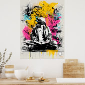 Graffiti-straatkunstposter – Jongen leest in de st Poster (Keuken)