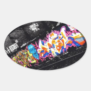 graffiti straten zwart & wit met kleur ovale sticker