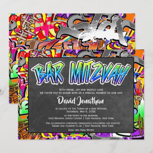 Graffiti Street Art Bar Mitzvah Aangepast Kaart (Voorkant / Achterkant)