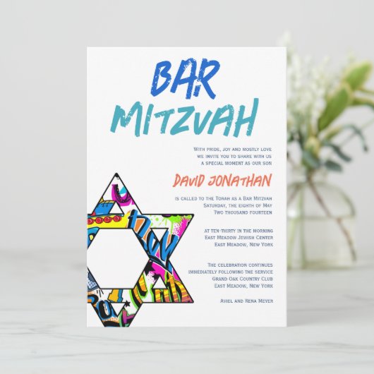 Graffiti Street Art Bar Mitzvah Aangepaste uitnodi Kaart (Staand voorkant)