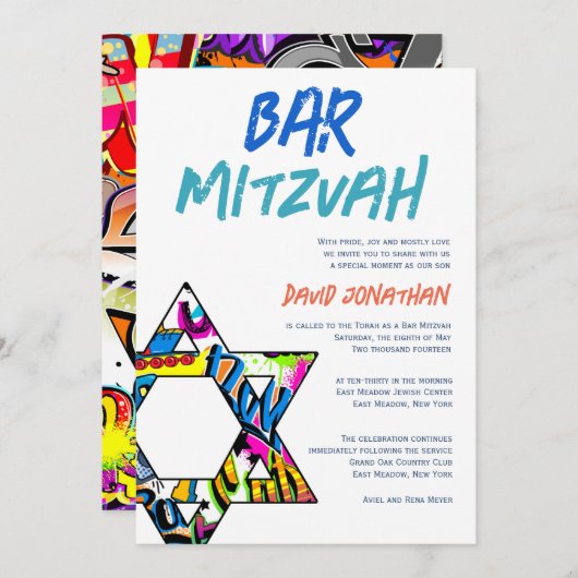 Graffiti Street Art Bar Mitzvah Aangepaste uitnodi Kaart (Voorkant / Achterkant)
