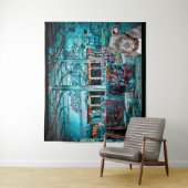 Graffiti Street Art PitBull Verlaten gebouw Wandkleed (In situ)