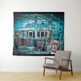 Graffiti Street Art PitBull Verlaten gebouw Wandkleed