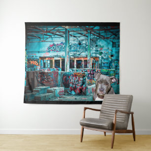 Graffiti Street Art PitBull Verlaten gebouw Wandkleed