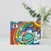 Graffiti Street Art Rainbow Weather Funky Cartoon Briefkaart (Staand voorkant)