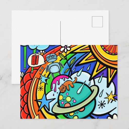 Graffiti Street Art Rainbow Weather Funky Cartoon Briefkaart (Voorkant / Achterkant)