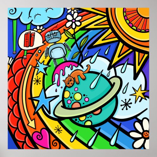 Graffiti Street Art Rainbow Weather Funky Cartoon Poster (Voorkant)