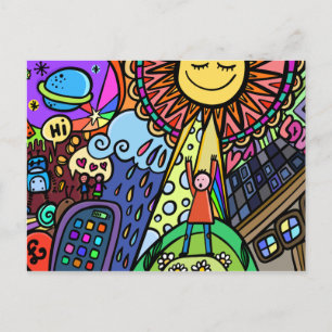 Graffiti Street Art Solar Vibrant Hipster Cartoon Briefkaart