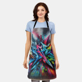 Graffiti Streetart auf Ziegelwand mit Skyline  Schort (Gedragen)