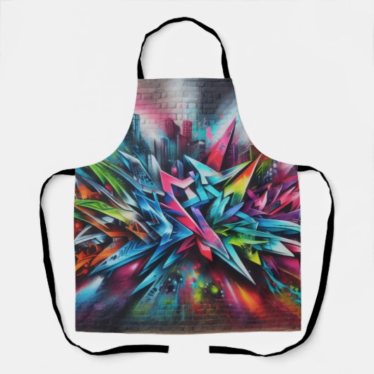 Graffiti Streetart auf Ziegelwand mit Skyline  Schort (Voorkant)