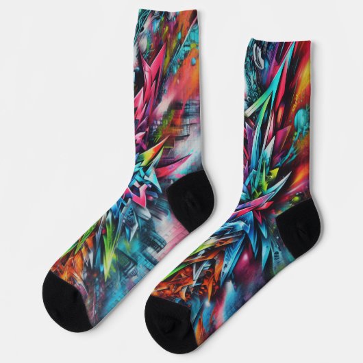 Graffiti Streetart auf Ziegelwand mit Skyline  Sokken (Links)