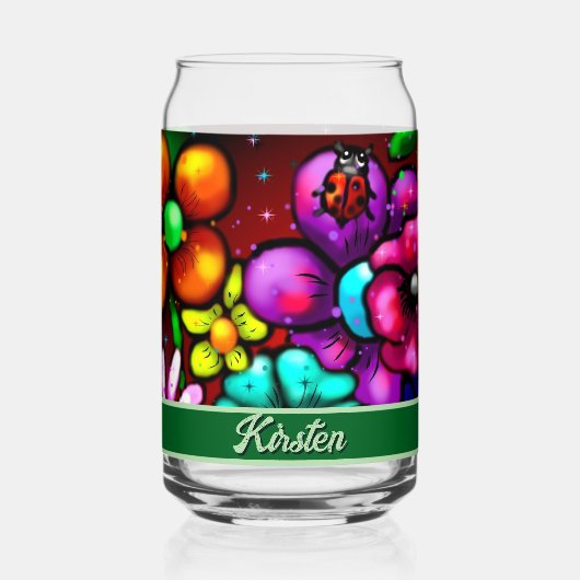 Graffiti Style Flowers & Ladybug Personalized Blikvorm Glas (Achterkant)