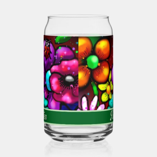 Graffiti Style Flowers & Ladybug Personalized Blikvorm Glas (Rechts)