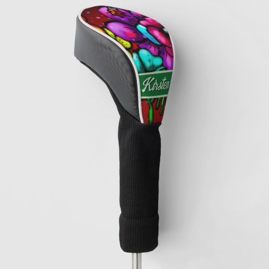 Graffiti Style Flowers & Ladybug Personalized Golfheadcover (Schuin)