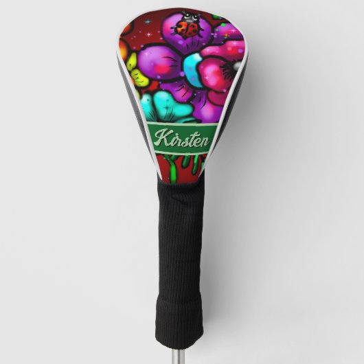 Graffiti Style Flowers & Ladybug Personalized Golfheadcover (Voorkant)