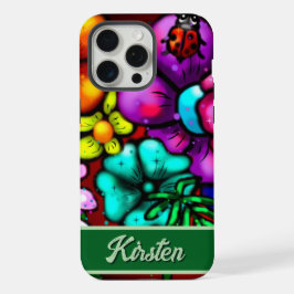 Graffiti Style Flowers & Ladybug Personalized iPhone 15 Pro Max Case