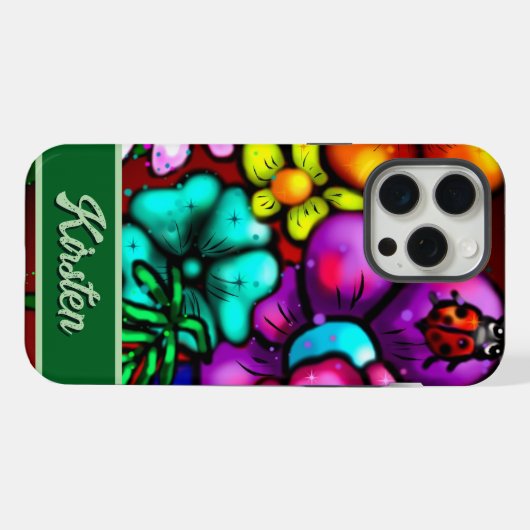 Graffiti Style Flowers & Ladybug Personalized iPhone Hoesje (Achterkant horizontaal)