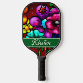 Graffiti Style Flowers & Ladybug Personalized Pickleball Paddle