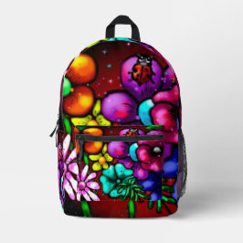 Graffiti Style Flowers & Ladybug Roze Paarse Rood Bedrukte Rugzak