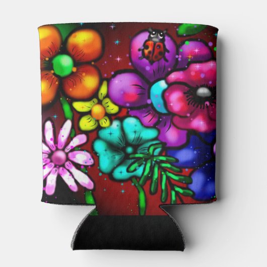 Graffiti Style Flowers & Ladybug Roze Paarse Rood Blikjeskoeler (Achterkant)