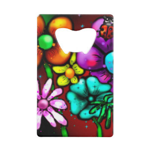 Graffiti Style Flowers & Ladybug Roze Paarse Rood Creditkaart Flessenopener