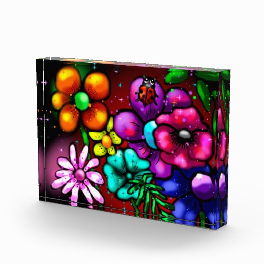Graffiti Style Flowers & Ladybug Roze Paarse Rood Fotoblokken (Rechts)