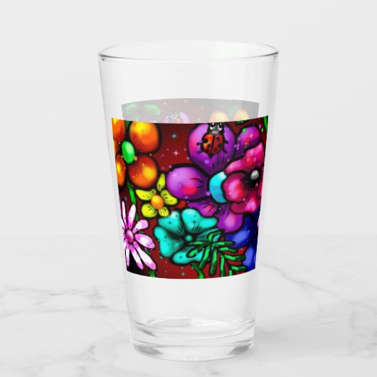 Graffiti Style Flowers & Ladybug Roze Paarse Rood Glas (Achterkant)