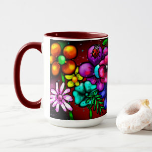 Graffiti Style Flowers & Ladybug Roze Paarse Rood Mok