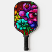 Graffiti Style Flowers & Ladybug Roze Paarse Rood Pickleball Paddle (Voorkant)