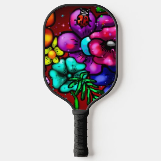 Graffiti Style Flowers & Ladybug Roze Paarse Rood Pickleball Paddle (Voorkant)