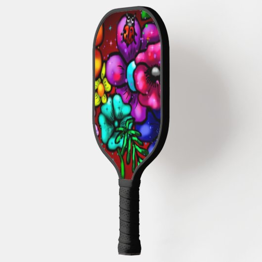 Graffiti Style Flowers & Ladybug Roze Paarse Rood Pickleball Paddle (Links)