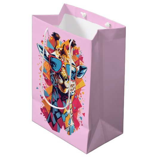 Graffiti Style Giraffe Portrait-58567 Medium Cadeauzakje (Voorkant Gekanteld)