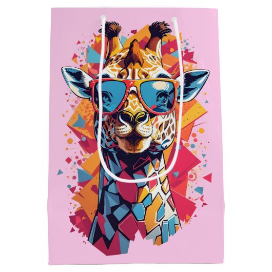 Graffiti Style Giraffe Portrait-58567 Medium Cadeauzakje (Achterkant)