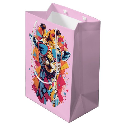 Graffiti Style Giraffe Portrait-58567 Medium Cadeauzakje (Achterkant Gekanteld)