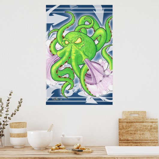 Graffiti Style Green Octopus Poster (Keuken)