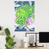 Graffiti Style Green Octopus Poster (Thuiskantoor)