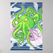 Graffiti Style Green Octopus Poster (Voorkant)