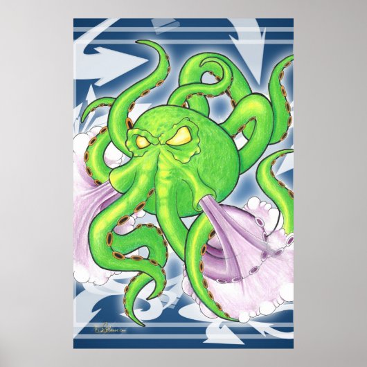 Graffiti Style Green Octopus Poster (Voorkant)